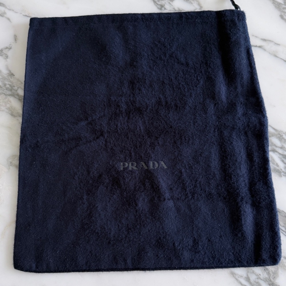 Prada Navy Blue Flannel Drawstring Dust Bag Logo Storage Pouch 13"x14.5"